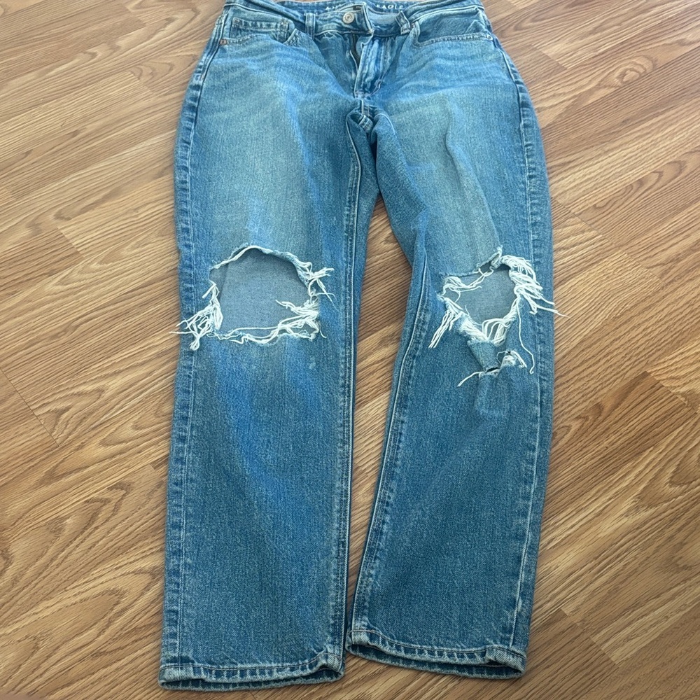 American Eagle Outfitters Blue Ripped Straight Leg Jeans